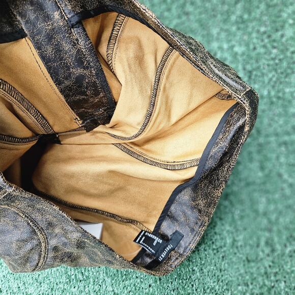 Forever 21 Size LARGE Dark Brown Faux Leather Mini Skirt High Waist Front Zip - Picture 5 of 7